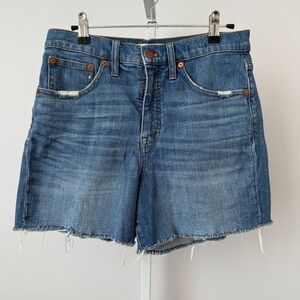 Madewell High Rise Denim Shorts Distressed Frayed Hem Blue Size 27